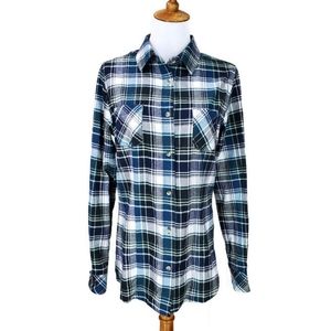 CQR Womens Casual Blue/White Plaid Flannel 100% Cotton Shirt SZ XS Gorpcore